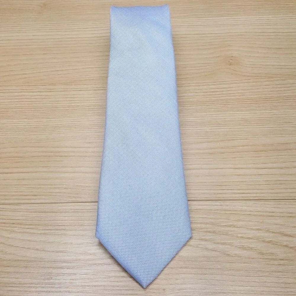 BLOOMINGDALES MENS STORE Neck Tie Solid Blue Silk Linen Woven Classic Necktie